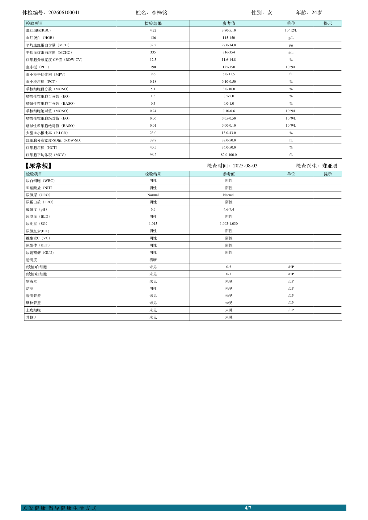 健康检查报告第 4 页